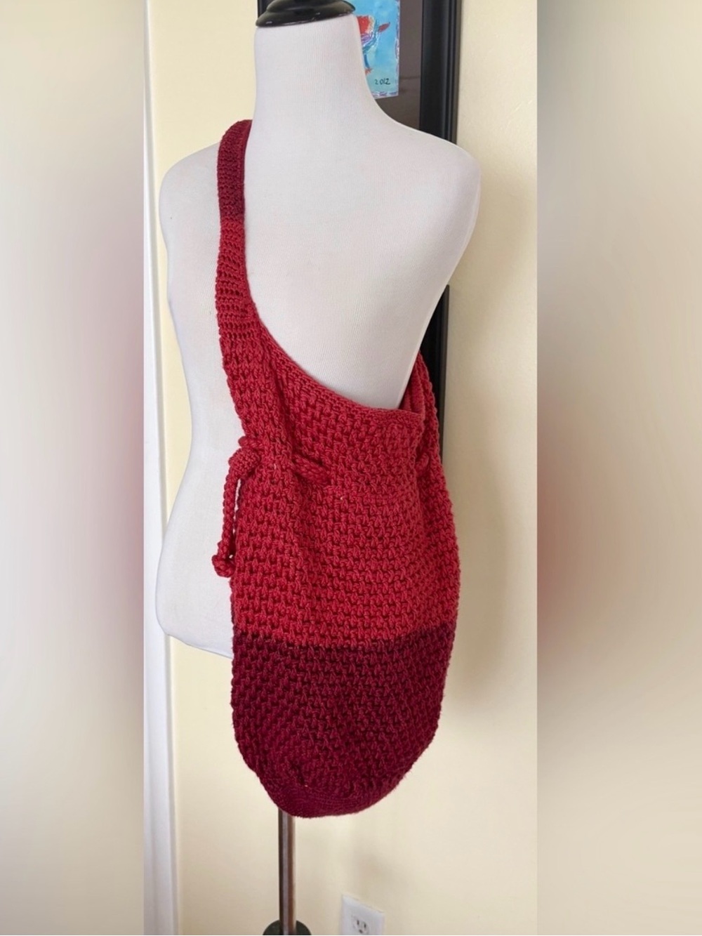 Boho Bag VTG Y2K Handmade Crochet Red Colorblock Sak Market Crossbody